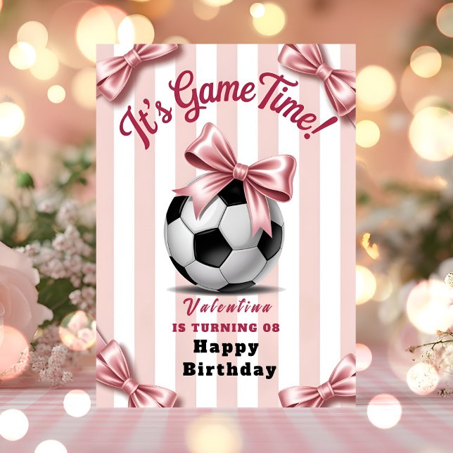 Carte Preppy Pink Bow Soccer Birthday (Créateur téléchargé)