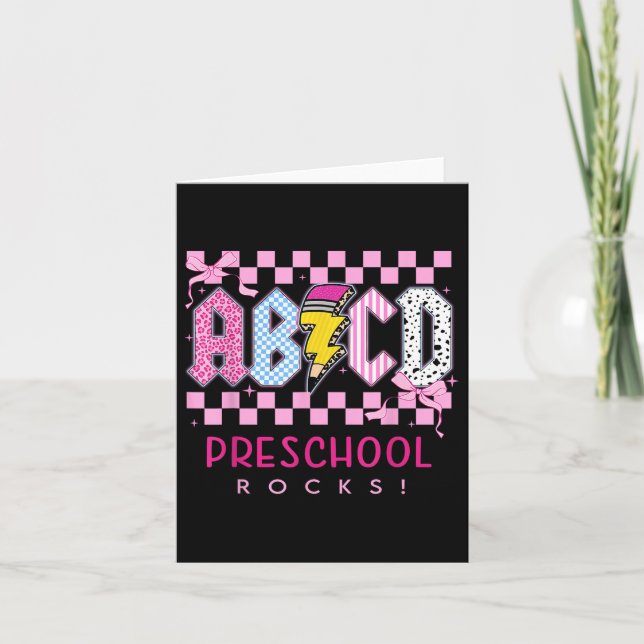 Carte Preppy rose Bow Abcd Preschool Rocks Éclair crayon (Devant)
