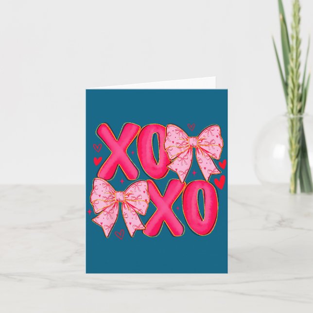 Carte Preppy Xoxo Coquette Bow Hearts Valentine's Day Wo (Devant)