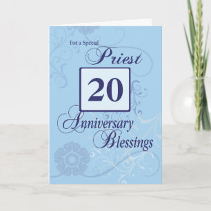 Carte Prêtre 20e année Anniversaire Bleu avec des perles