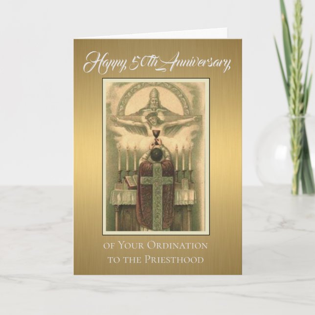 Carte Prêtre d'Ordination du 50e anniversaire à l'autel (Devant)