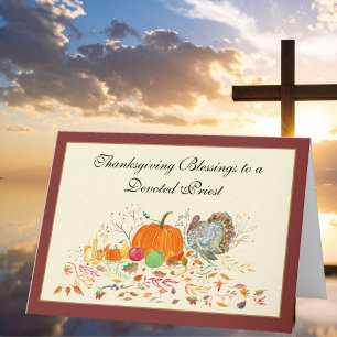 Carte Prêtre Turquie avec Citrouille Thanksgiving Holida