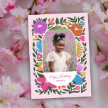 Carte Pretty Colorful Florals Photo Grandma Birthday<br><div class="desc">This beautiful birthday photo greeting card for Grandma features a hand drawn floral design in magenta / fuchsia pink, orange, golden yellow, purple, blue, and green over a custom color background (shown in light pink). The style of the floral design is almost chalk like / pastels. An oval / arch...</div>