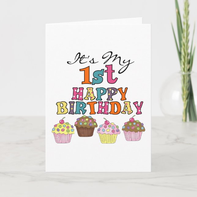 Carte Pretty Cupcakes 1er Anniversaire Tshirts et cadeau (Devant)