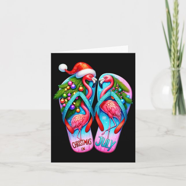 Carte Pretty Flamingo Flip Flops Été Tropical Noël (Devant)