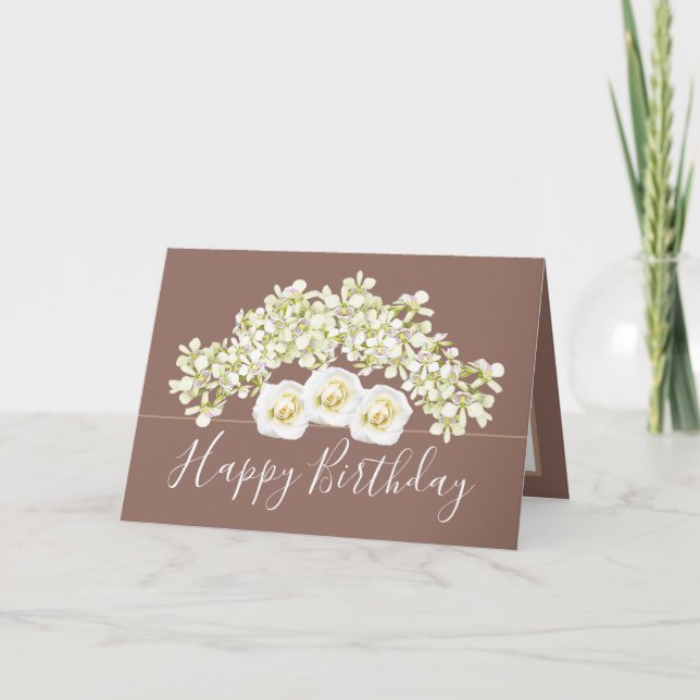 Carte Pretty Floral Bouquet White Orchid Flower Birthday (Devant)