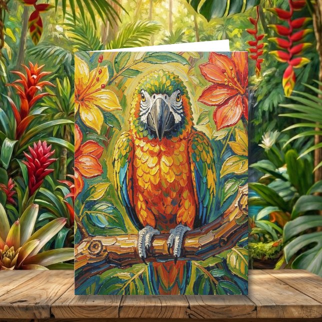 Carte Pretty Impasto Colorful Parrot | Happy Birthday (Créateur téléchargé)