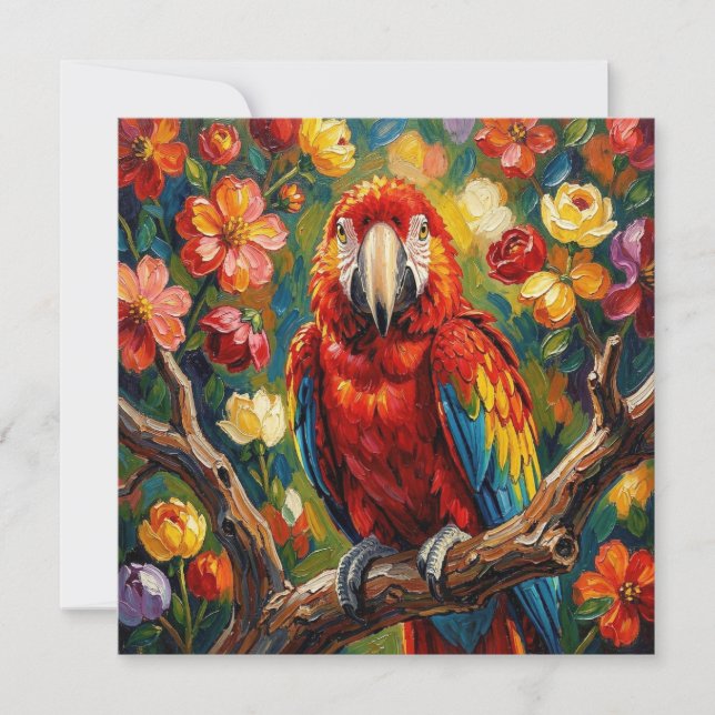 Carte Pretty Impasto Macaw Parrot | Blank (Devant)