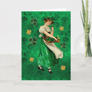 Carte Pretty Irish Lassie Green & Gold Floral Shamrocks