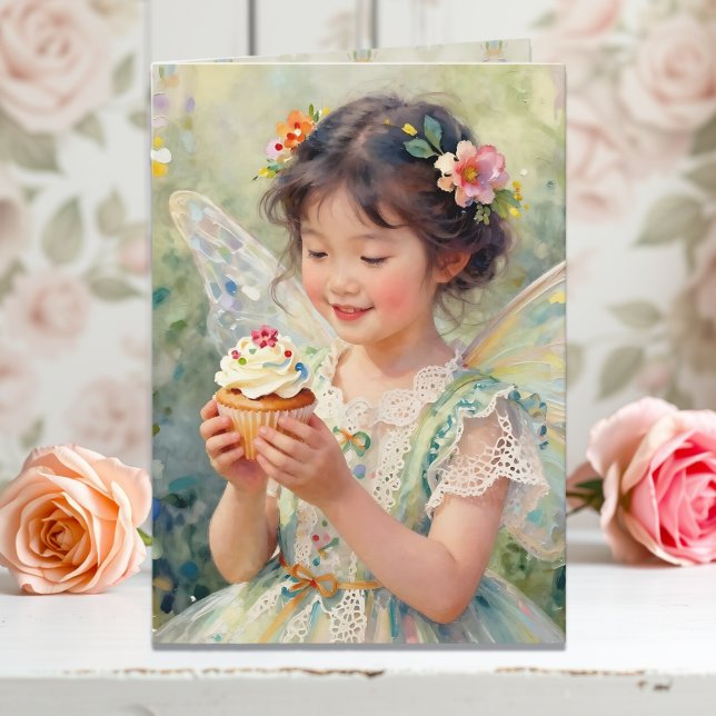 Carte Pretty Little Fairy Girl with Cupcake Birthday (Créateur téléchargé)