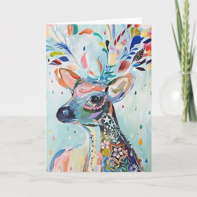 Carte Pretty Modern Deer Art Flower Antlers (Devant)