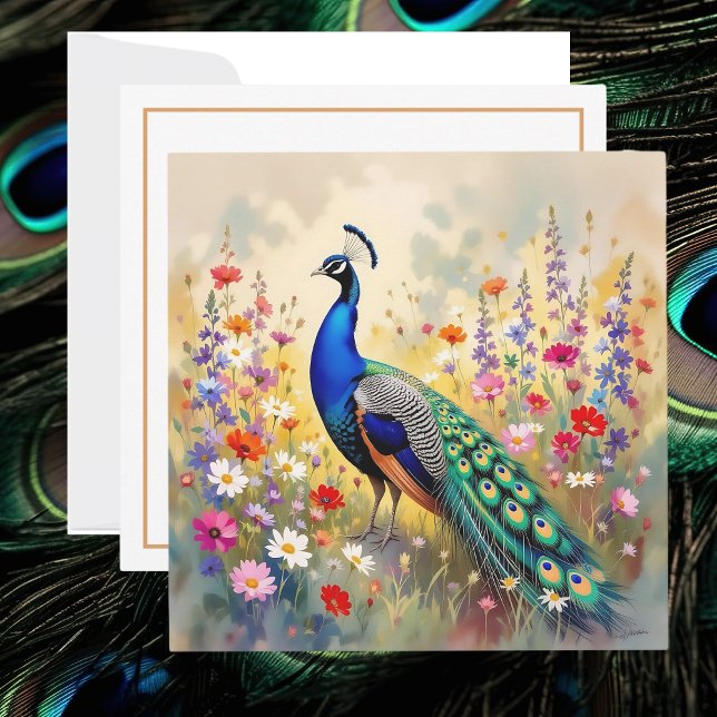 Carte Pretty Peacock in Floral Meadow (Créateur téléchargé)