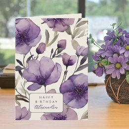 Carte Pretty Purple Pansies Custom Name Birthday