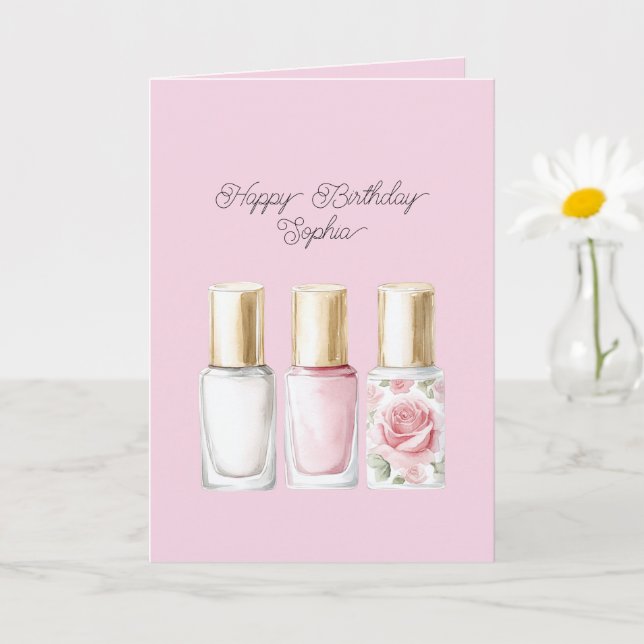 Carte Pretty Rose Blush Pink Floral Nail Polish Birthday (Petite plante)