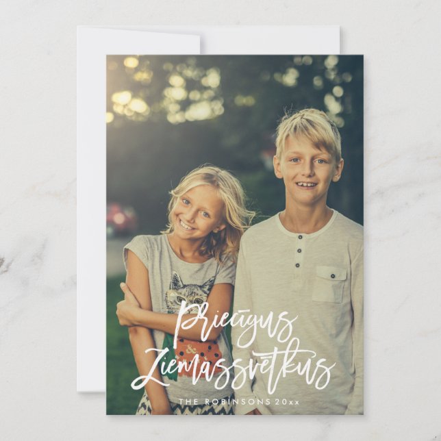 Carte Priecigus Ziemassvetkus Script Photo Salutation (Devant)