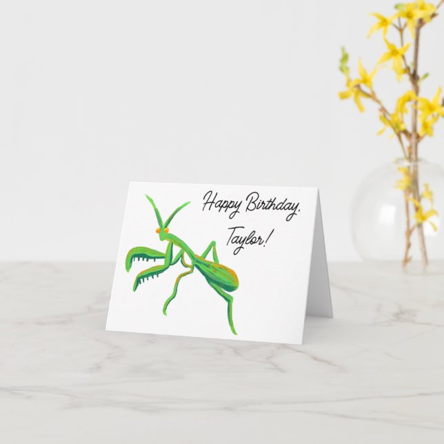 Carte Prier Mantis en vert vif Personnalisé (Fleur jaune)