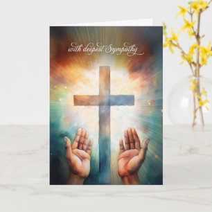 Carte Prière de sympathie Mains ouvertes à Dieu avec Cro