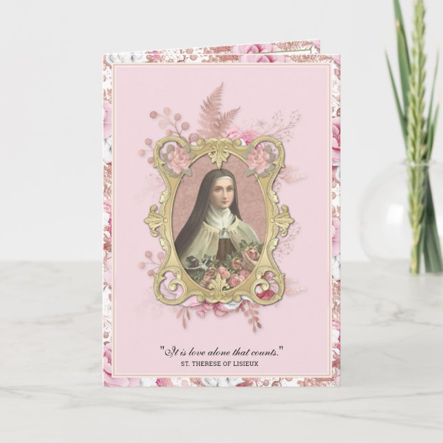 Carte Prière religieuse St. Therese Vintage rose Roses (Devant)