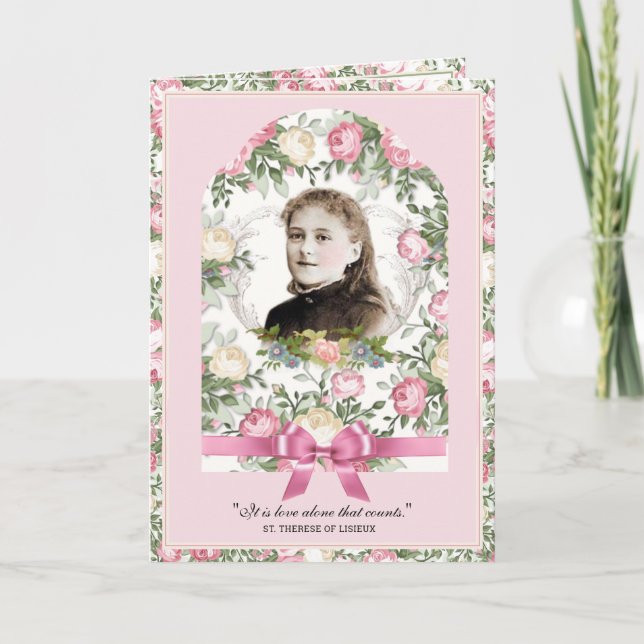 Carte Prière religieuse St. Therese Vintage rose Roses (Devant)
