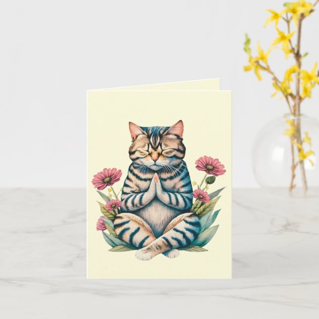 Carte Prières de chat mignon pour le réconfort d'un être (Fleur jaune)