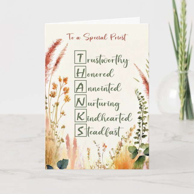 Carte Priest Clergé Jour d'appréciation Merci Acrostique (Devant)