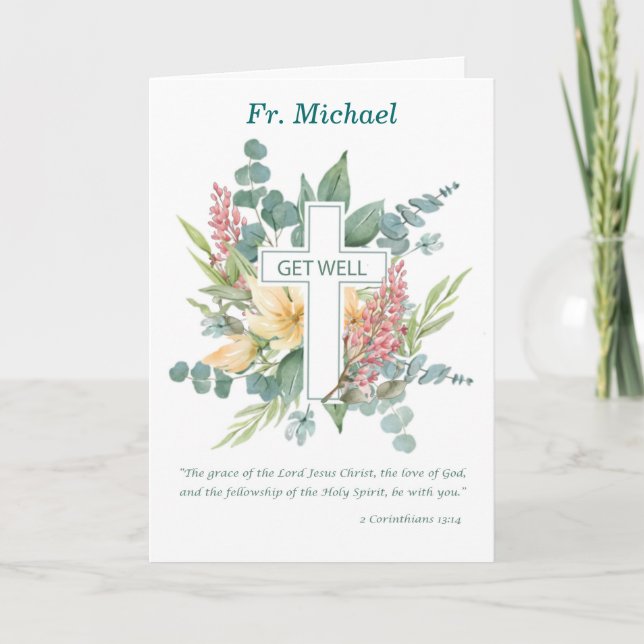 Carte Priest obtenir bien Croix religieuse avec Fleurs s (Devant)