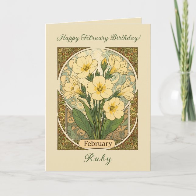 Carte Primrose February Birthday Flowers Art Nouveau Sty (Devant)