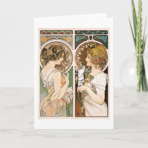 Carte Primroses et plume, Mucha