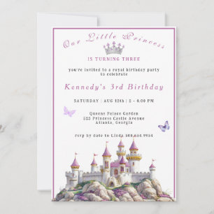 Carte Princess Castle Silver Crown Pink Gems Papillons