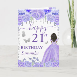 Carte Princesse à peau foncée Robe violette Anniversaire