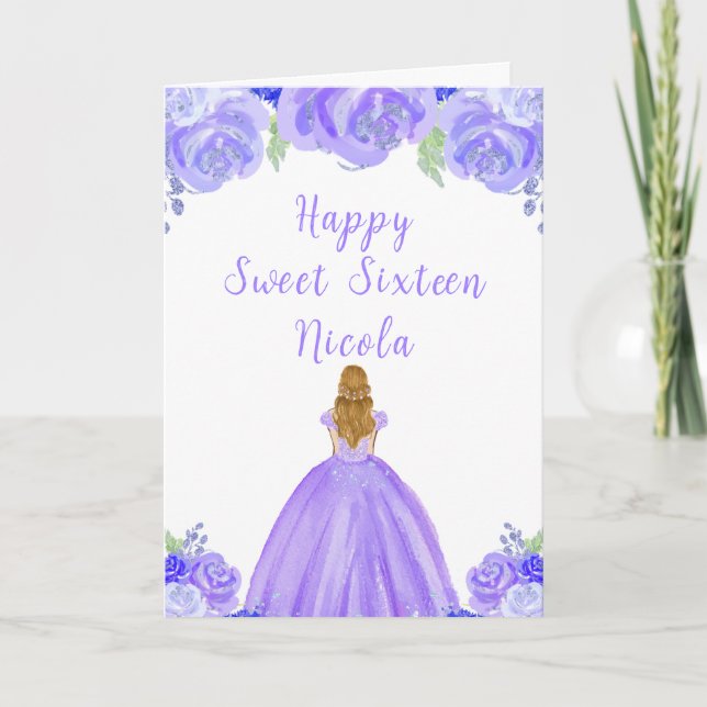 Carte Princesse aux Cheveux Blonds Fleurs Florales Viole (Devant)