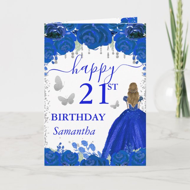 Carte Princesse aux Cheveux Blonds Robe Bleue Royale Ann (Devant)