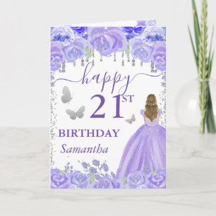 Carte Princesse aux Cheveux Blonds Robe Violette Anniver