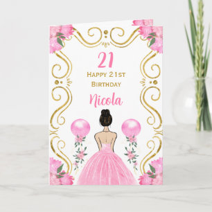 Carte Princesse aux Cheveux Bruns Joyeux Anniversaire Ro