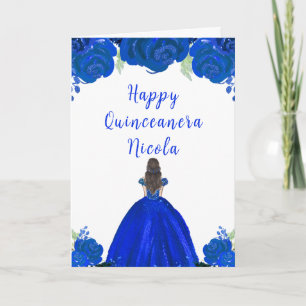 Carte Princesse aux Cheveux Bruns Quinceanera Floral Ble