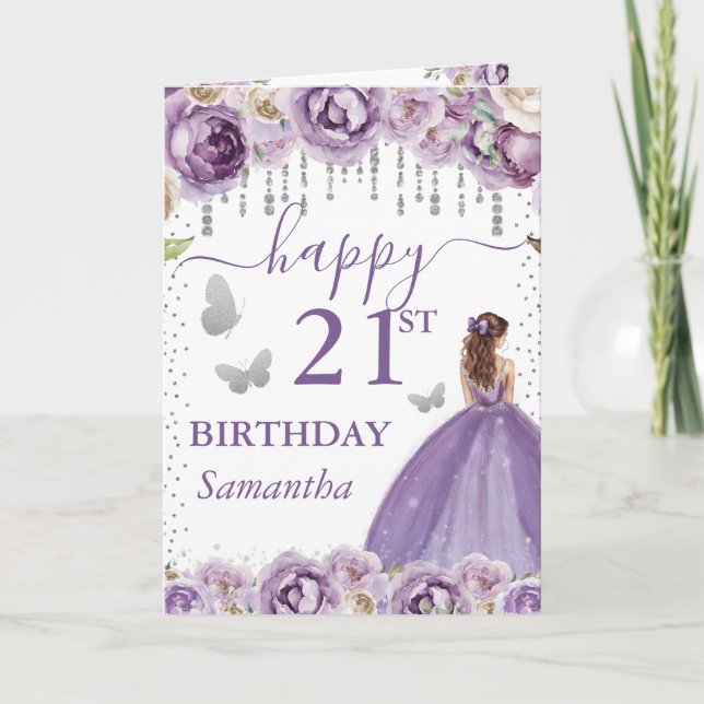 Carte Princesse aux Cheveux Rouges Robe Violette Anniver (Devant)