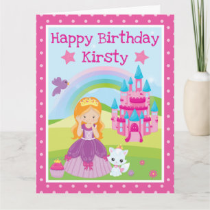 Carte Princesse aux cheveux roux & Château & Anniversair