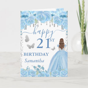 Carte Princesse aux Cheveux Roux Robe Bleue Anniversaire