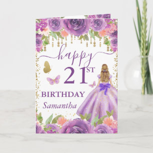 Carte Princesse Blonde Anniversaire Robe Violette
