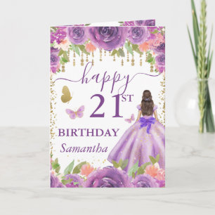 Carte Princesse Brune Anniversaire Robe Violette