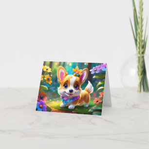 Carte Princesse Corgi Chiot avec Fleurs Blank Greeting