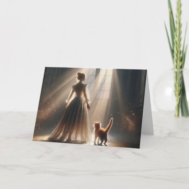 Carte Princesse d'anniversaire avec un chaton (Devant)