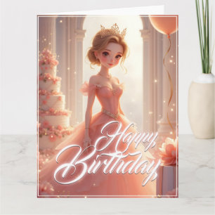 Carte Princesse d'anniversaire dans une robe rose rêveus
