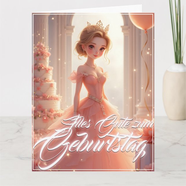 Carte Princesse d'anniversaire en robe de rêve rose (Devant)