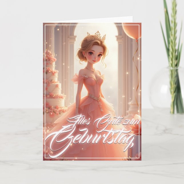 Carte Princesse d'anniversaire en robe de rêve rose (Devant)