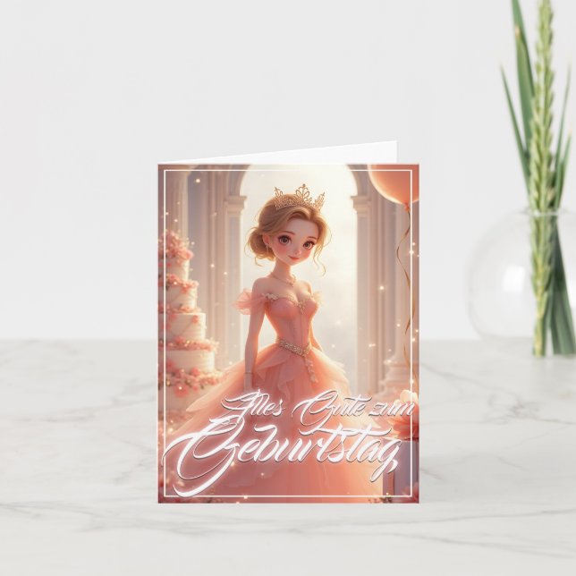 Carte Princesse d'anniversaire en robe de rêve rose (Devant)