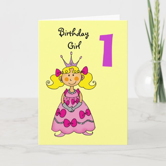 Carte princesse de 1 an (cheveux blonds) (Devant)