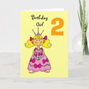 Carte princesse de 2 ans (cheveux blonds)