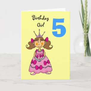 Carte princesse de 5 ans (cheveux bruns)