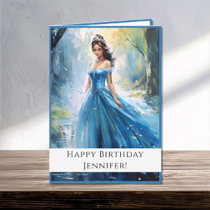 Carte Princesse de Conte de Fée en Bleu Joyeux Anniversa